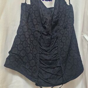 Lane Bryant Eyelet Style Corset Front Wide Strap Tank Top Black Size 16